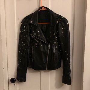 Blank NYC Black Pleather Bomber Biker Jacket with Silver Studs size XS